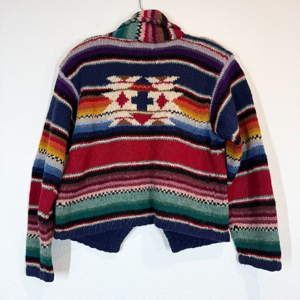 Vintage Casual Corner Shetland Wool Southwestern Striped Cardigan Sweater Small